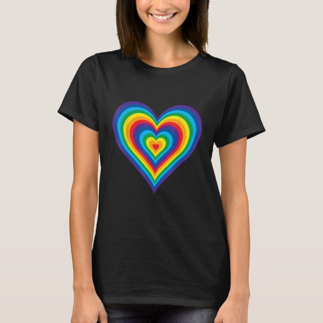 T-shirt Rainbow Love Heart Coffee Latte Pattern Heart Rain (Devant)
