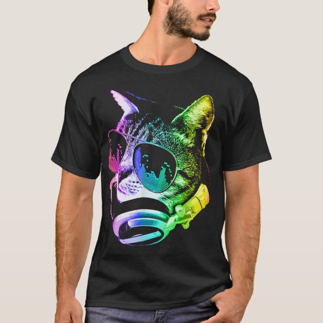 T-shirt Rainbow Music Cat (Devant)