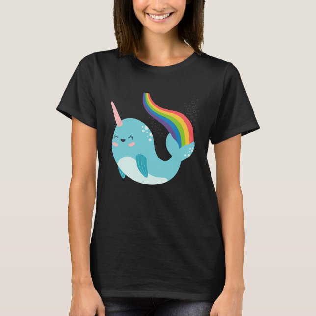 T-shirt Rainbow Narwhal for Girls Cute Narwhale Graphic (Devant)