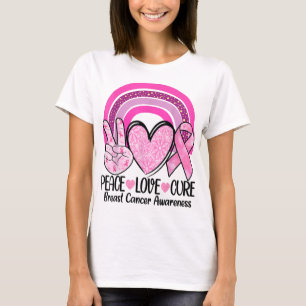 T-shirt Rainbow Peace Love Cure Rose Ribbon Cancer du sein