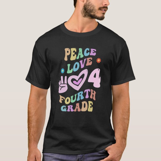 T-shirt Rainbow Peace Love QUATRIÈME GRADE Rétro 4ème Gr L (Devant)