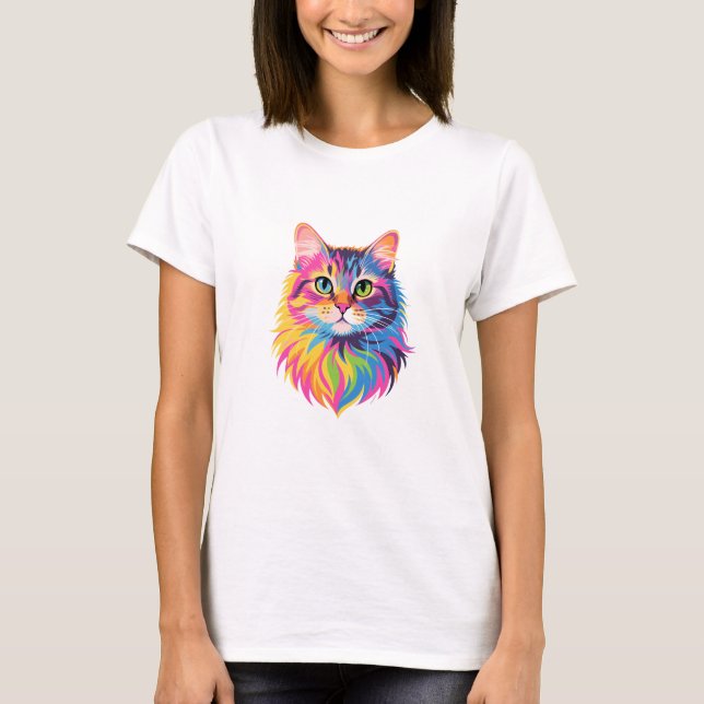 T-shirt Rainbow Pop Cat - Vibrant Vector Feline Art (Devant)