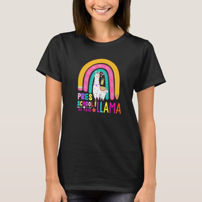 T-shirt Rainbow Pres School No Prob Llama 100th Day of Sch (Devant)