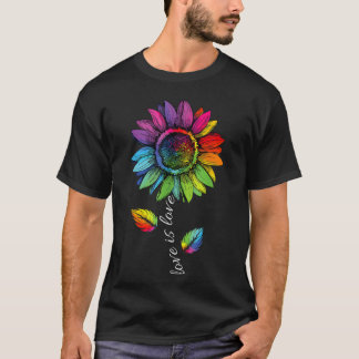 T-shirt Rainbow Sunflower Love Is Love LGBT Gay Lesbian re