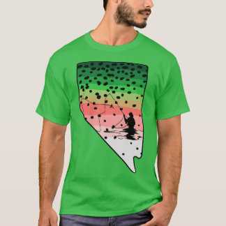 T-shirt Rainbow Trout Flly Fish Nevada State Map Fly Fishi