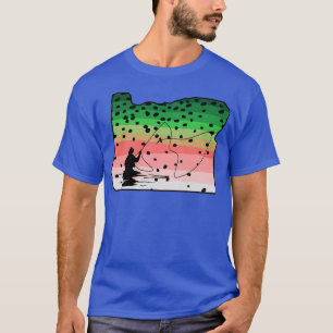 T-shirt Rainbow Trout Fly Fish Oregon State Map Fly Fishin