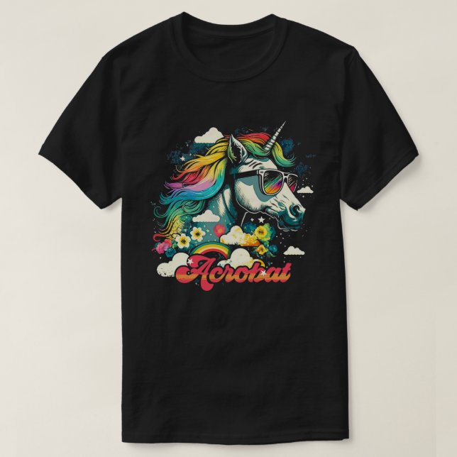 T-shirt Rainbow Unicorn Acrobat (Design devant)