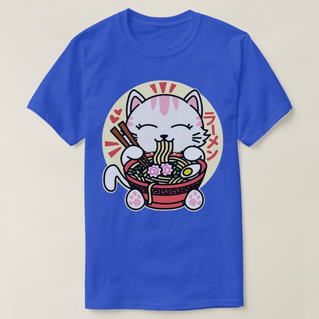 T-shirt Ramen blanc mangeant des chats (Design devant)