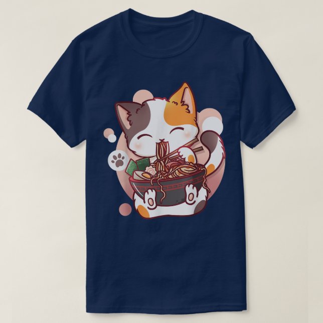 T-shirt Ramen Cat Anime Kawaii Neko Japonais  (Design devant)