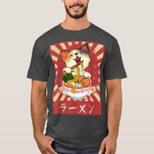 T-shirt Ramen Cat Neko Anime Kawaii Jeu de merles japonais
