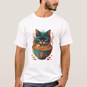 T-shirt ramen de chat, mignonne chat manger Ramen, japonai