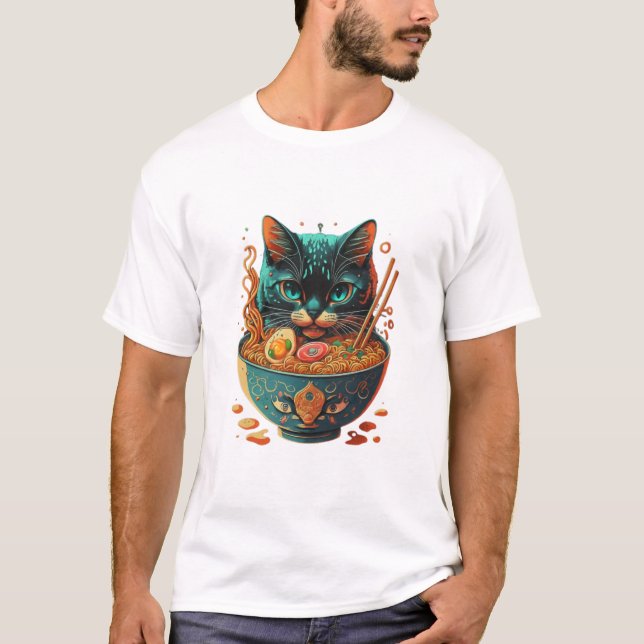 T-shirt ramen de chat, mignonne chat manger Ramen, japonai (Devant)