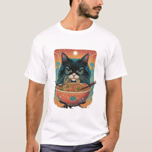 T-shirt ramen de chat, mignonne chat manger Ramen, japonai