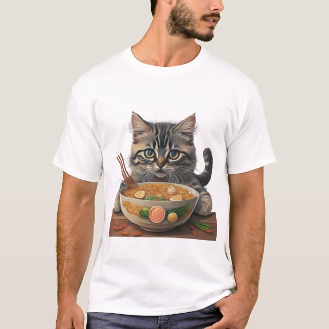T-shirt ramen de chat, mignonne chat manger Ramen, japonai (Devant)