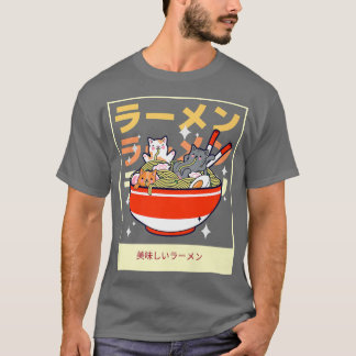 T-shirt Ramen Et Chats Mangeant Des Nouilles Anime Japonai