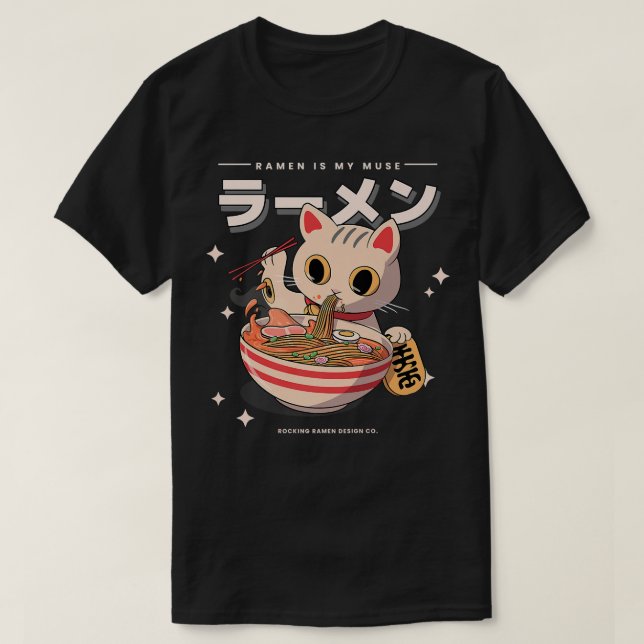 T-shirt Ramen Is My Muse - Mignonne Chat Mange Noodles1595 (Design devant)