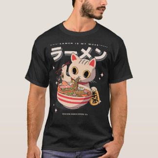 T-shirt Ramen Is My Muse - Mignonne Chat Mange Noodles1595