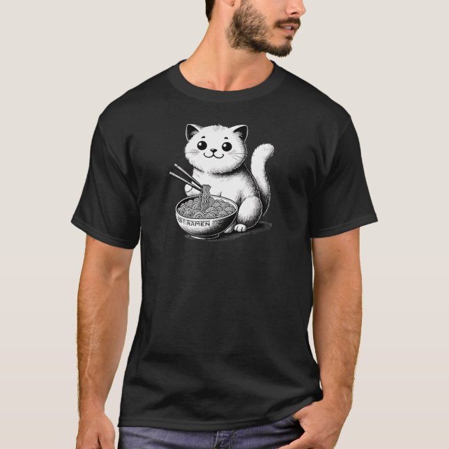 T-shirt Ramen Kitty Delight - Cosy Chat Mange Des Nouilles (Devant)