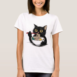 T-shirt Ramen Noodle Black Cat Foodie Lover Best Seller
