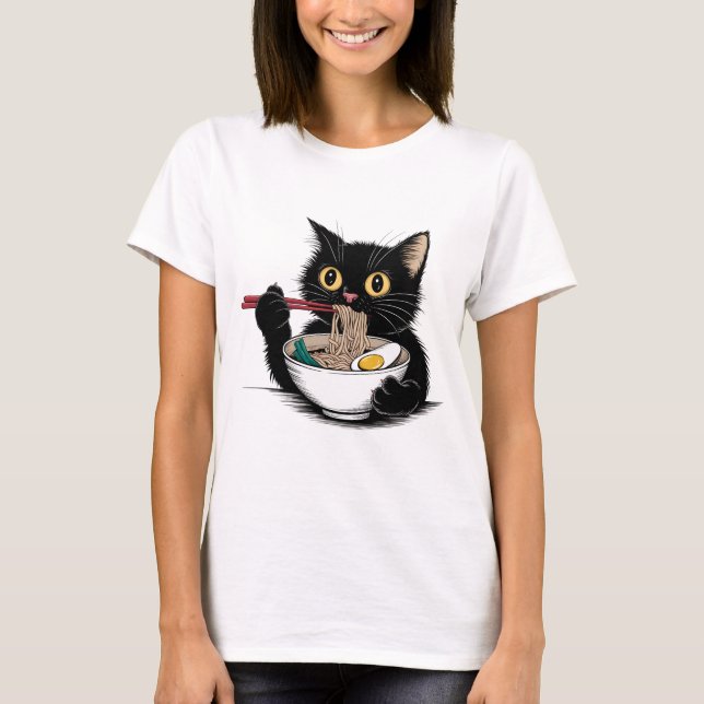 T-shirt Ramen Noodle Black Cat Foodie Lover Best Seller (Devant)