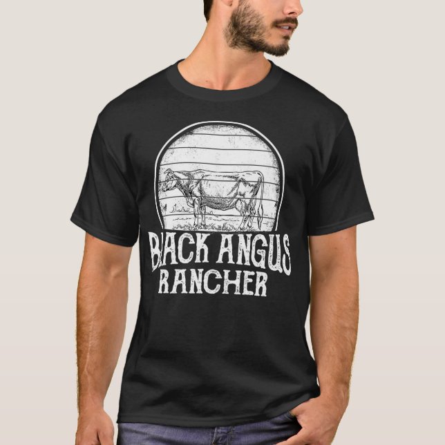 T-shirt Rancher noir Angus Rancher élevage de bovins (Devant)