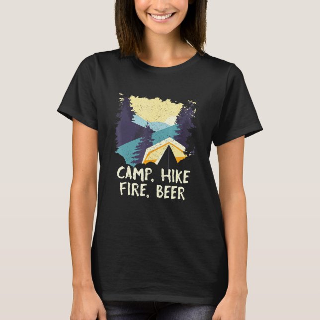T-shirt Randonnée au camp Fire Bière Camping Randonnée Cam (Devant)