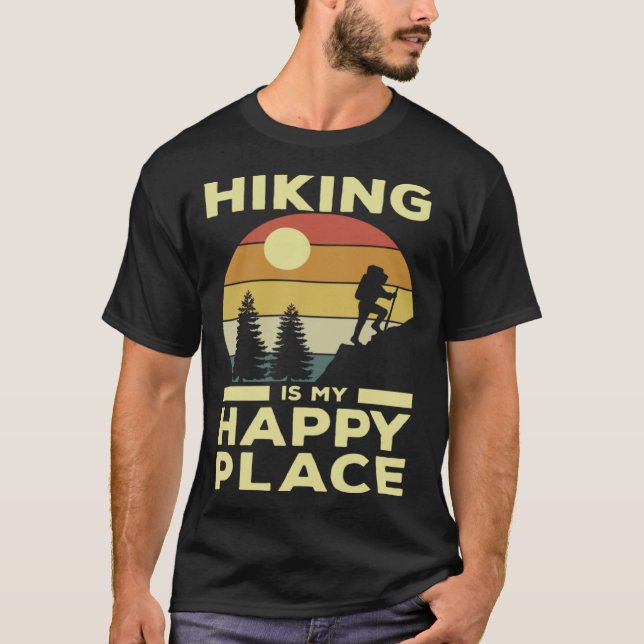 T-shirt Randonnée est My Happy Place Retro Sunset Mountain (Devant)