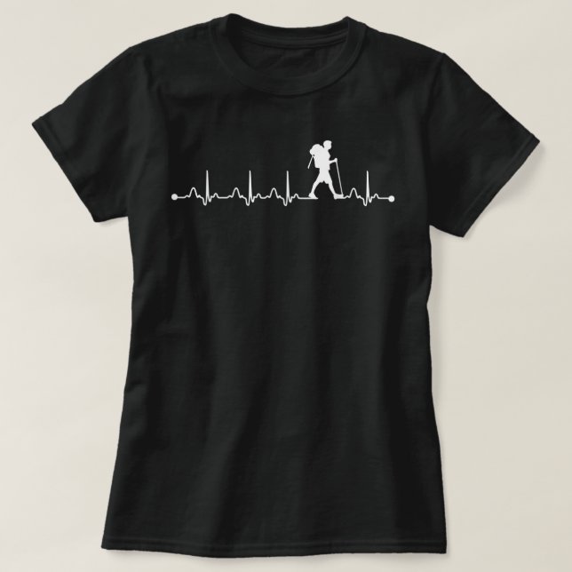 T-shirt Randonnée Heartbeat EKG Hiker Lover Pulse EKG 1610 (Design devant)