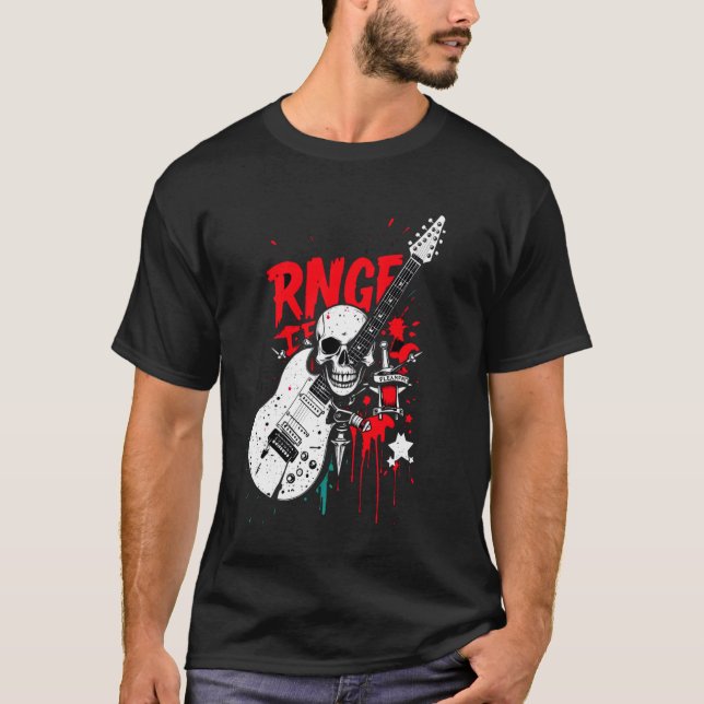 T-shirt Range Guitare Electrique Graffiti Crâne Grunge T-S (Devant)