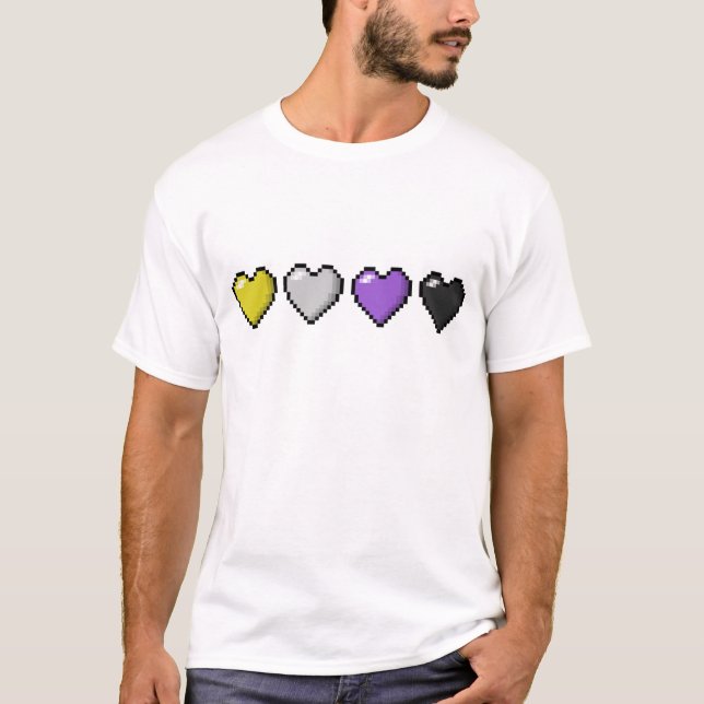 T-shirt Rangée de quatre Coeurs Pixel de drapeau de fierté (Devant)