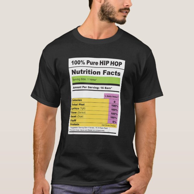 T-shirt Rap Musique HIP HOP Nutrition Facts Étiquette (Devant)