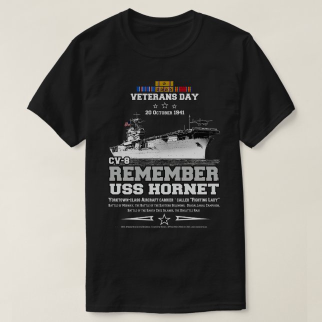 T-shirt RAPPELEZ-VOUS USS Hornet CV8 porte-avions 1 (Design devant)