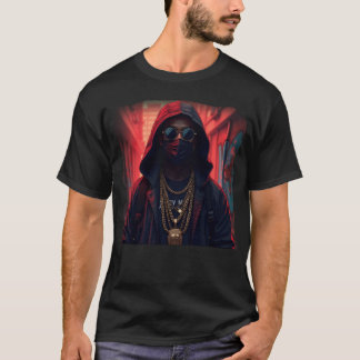 T-shirt Rappeur de rue masqué avec chaînes en or Graf urba