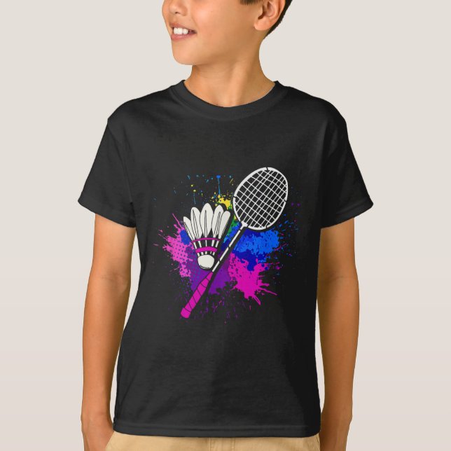 T-shirt Raquette de navette colorée _ Joueur Badminton (Devant)