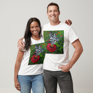 T-shirt Rare Zebra Swallowtail Butterfly & Red Zinnia
