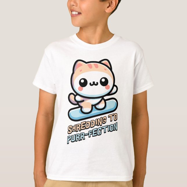 T-shirt Rasage À La Purfection ! Chat de snowboard (Devant)