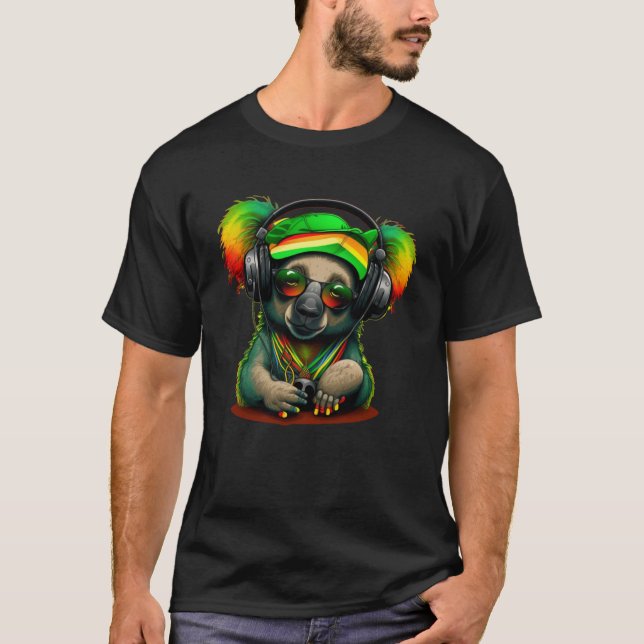 T-shirt Rasta Reggae Koala Oear Hippie Reggae Music Headph (Devant)