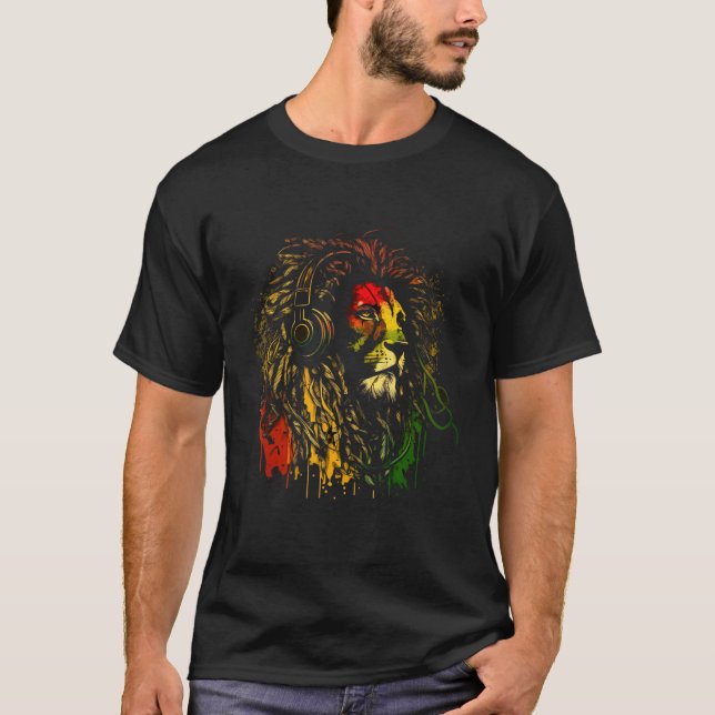 T-shirt Rasta Reggae Lion De Juda Racines Jamaïcaines Rast (Devant)