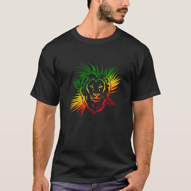 T-shirt Rasta Reggae Lion De Juda Rastafarian Rastafari (Devant)
