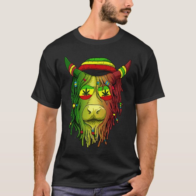 T-shirt Rasta Scottish Highland Cow  Scottish Stoner Cow (Devant)