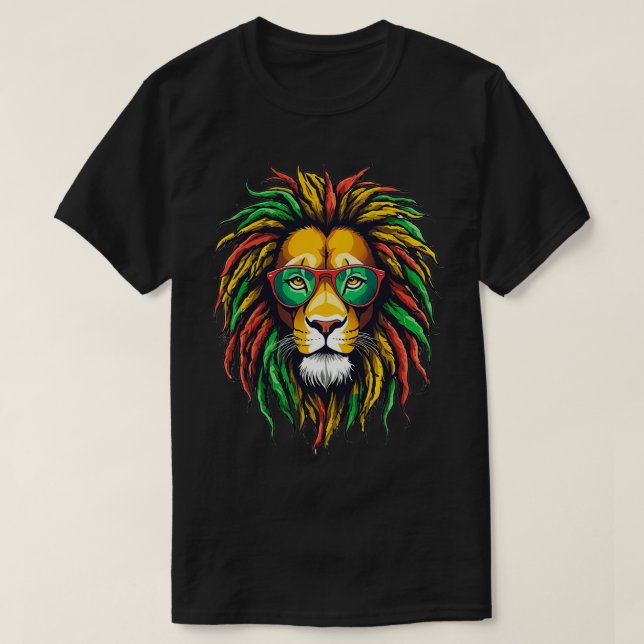 T-shirt Rastafari Rasta Reggae Lion Lunettes de soleil 2 (Design devant)