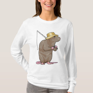 T-shirt Rat à la pêche avec bâton de pêche