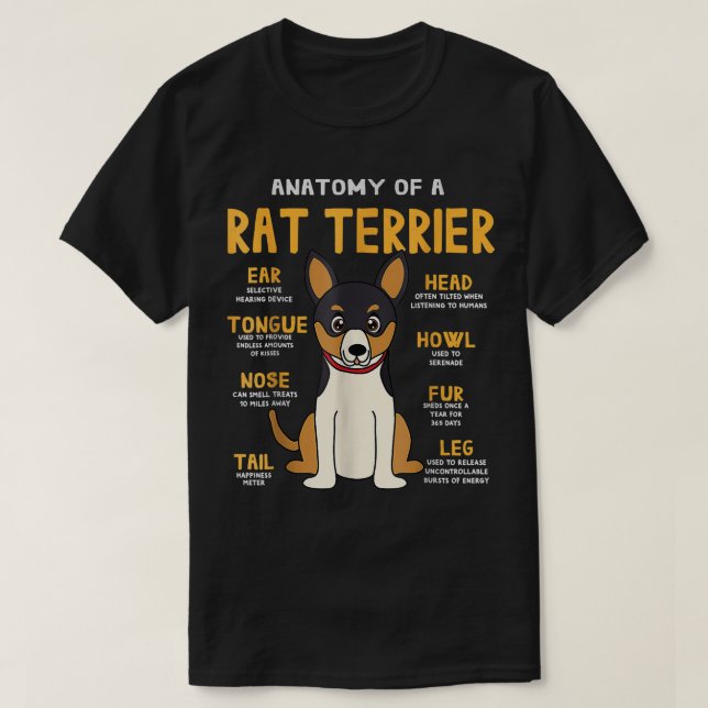 T-shirt Rat Terrier Anatomie Funny Chien Maman Papa  (Design devant)