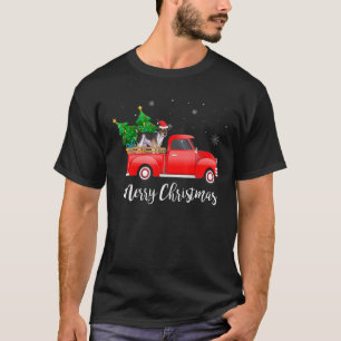 T-shirt Rat Terrier Chien équitation Camion Rouge Noël