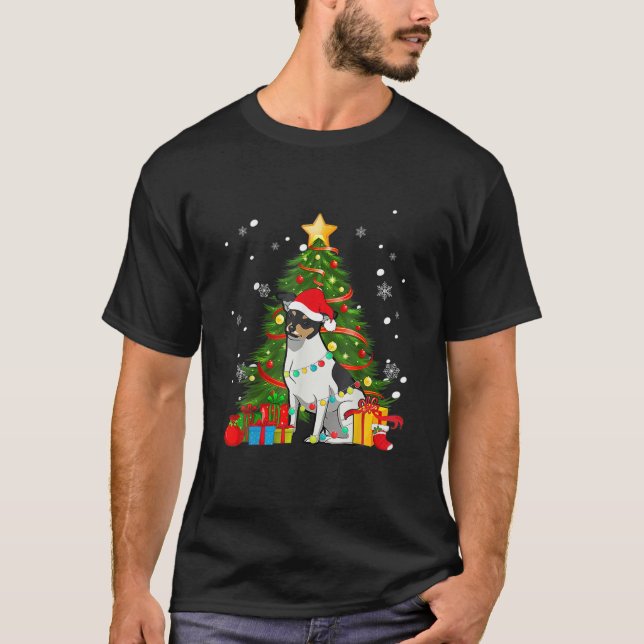 T-shirt Rat Terrier Père Noël sapin de Noël Light Pyjama C (Devant)