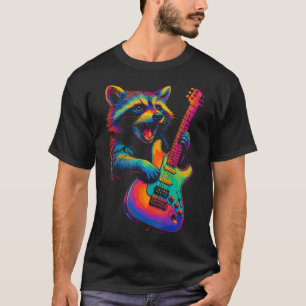 T-shirt Raton laveur Rock Jouant de la Guitare Musique Roc