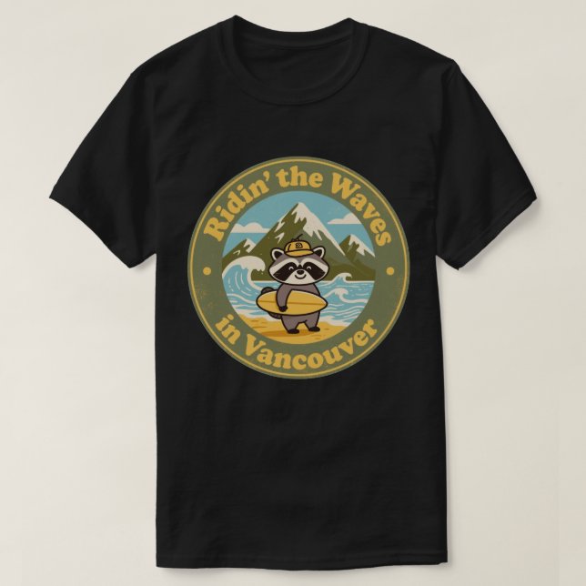 T-shirt Raton laveur surfeur vintage de Vancouver (Design devant)