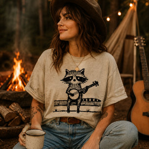T-shirt Raton laveur vintage en linogravure assis sur une