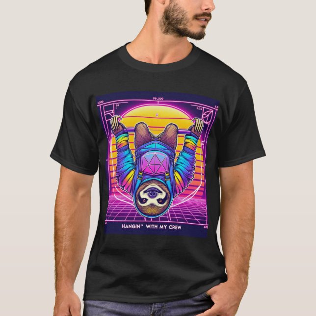 T-shirt Rave Sloth - Synthwave (Devant)
