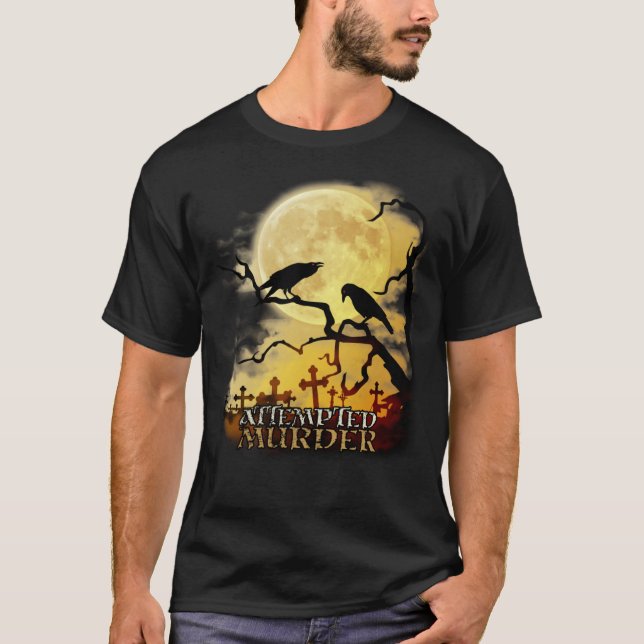 T-shirt Raven Crow Tentative de meurtre Retro Moon Wiccan  (Devant)
